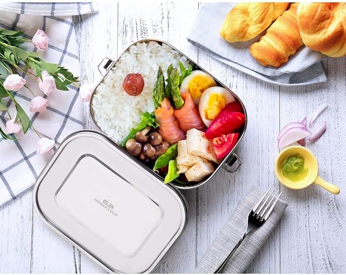 G.a HOMEFAVOR Leak Proof Stainless Steel Bento Box, Metal Lunch Container with No Compartment, 1400ML, Suitable for Snacks and Salad, Dishwasher Safe