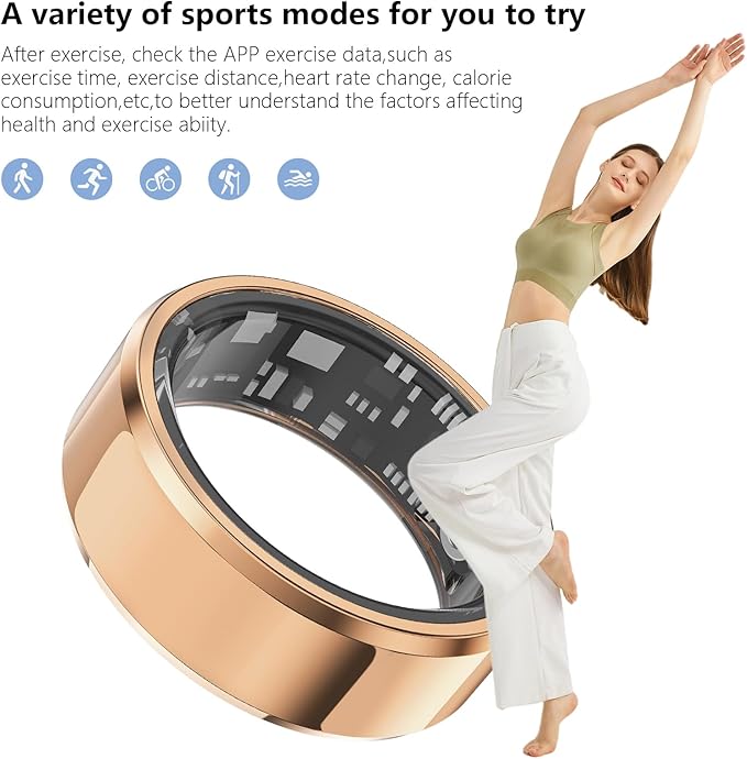 Fitness Tracker Smart Ring,Step Counter,Heart Rate Blood Oxygen Sleep Tracker Health Ring, 5ATM Waterproof Long Battery Life Smart Rings Compatible with iOS & Android (Rose Gold, US 11)