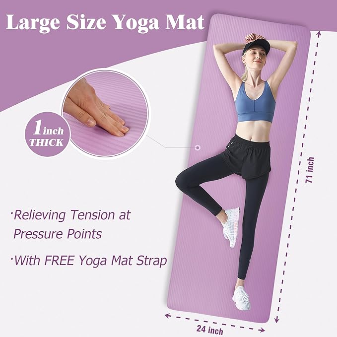 BalanceFrom GoCloud 71" x 24" All-Purpose 1-Inch Extra Thick Double-Sided Non-Slip High Density Anti-Tear Exercise Yoga Mat with Carrying Strap, Gray