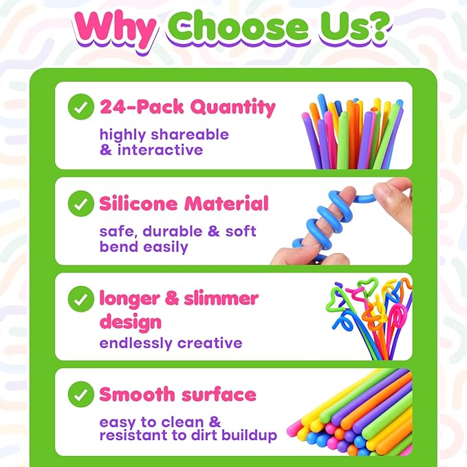 Fidget Toys Kids Sensory Sticks: 24 Pack Creative Party Favors Bulk - Calming Sensory Toys for Kids with Autism - Quiet Fidgets for Classroom Students Prizes