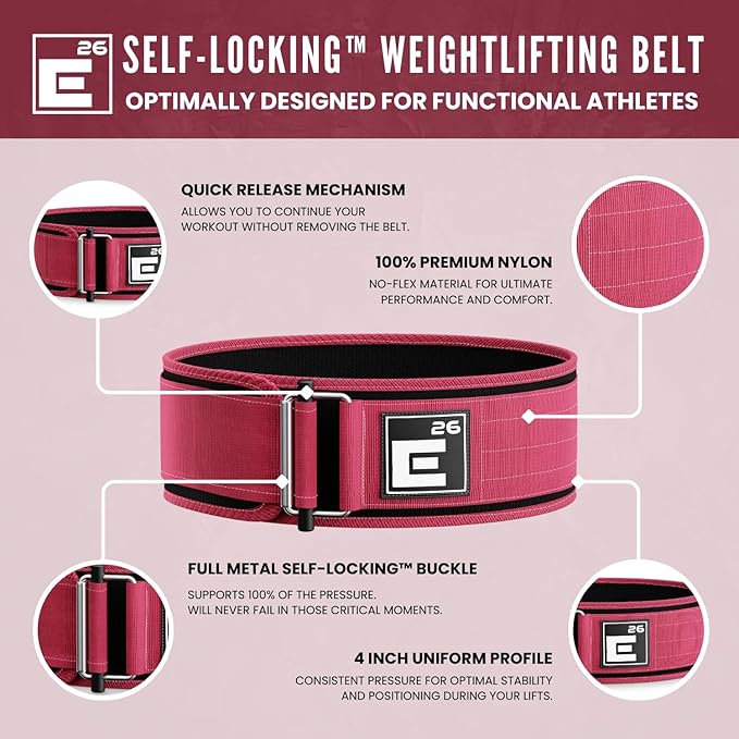 Element 26 Self-Locking Weight Lifting Belt - Premium Weightlifting Belt for Serious Functional Fitness and Olympic Lifting Athletes - Lifting Support for Men and Women - Deadlift Training Belt