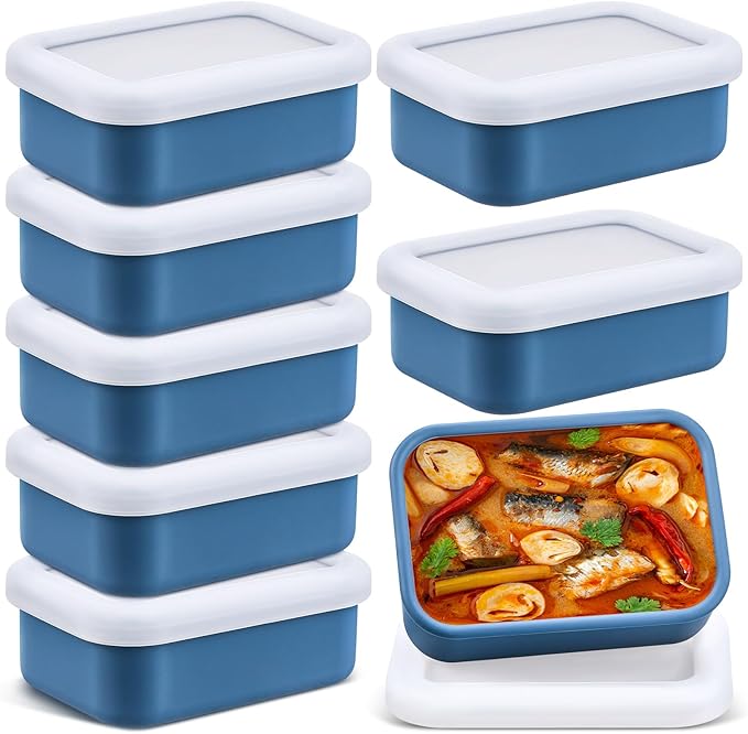 Nuogo 8 Pcs 1 Cup Silicone Freezer Containers with Lid Soup Freezer Molds Silicone Soup Containers Rectangle Trays Reusable Food Preserving Tray Ice Trays for Soups Sauces Stews(Dark Blue)