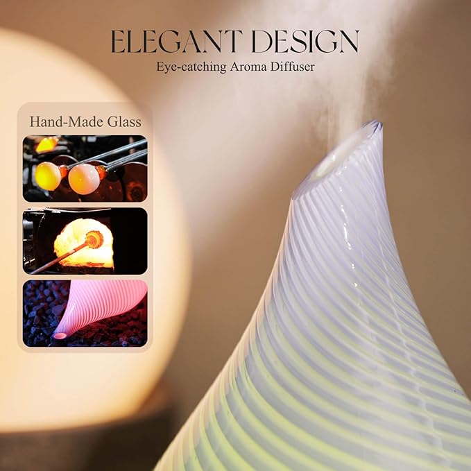 Porseme 150ml Essential Oil Diffuser Glass Color Changing Aroma Air Diffusers Aromatherapy Ultrasonic Cool Mist Humidifier 6 Running Hours Waterless Auto-Off for Sleeping Yoga Office Spa (Pure Purple)