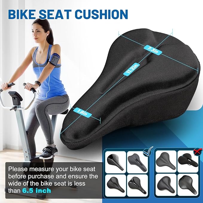 Bike Seat Cushion Gel Padded Saddle Cover for Men Women - Extra Padding Soft Comfort Bicycle Seat Cushion for Peloton, Stationary, Spin, Mountain, Road, Ebike