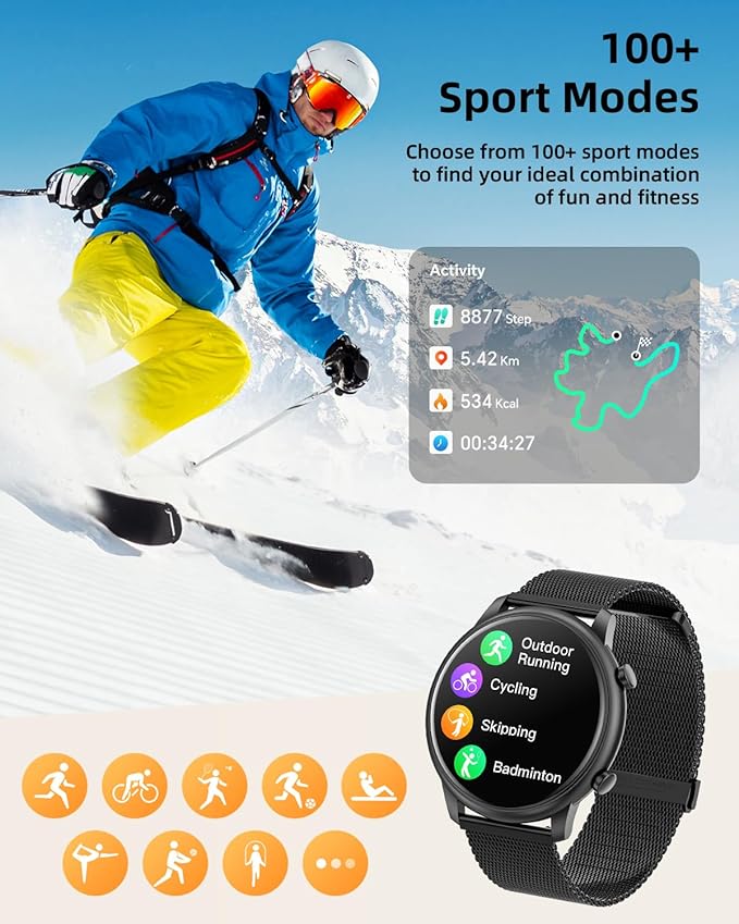 Hwagol Smart Watches for Women Android Phones iPhone Compatible(Bluetooth Call),1.39'' Round Sports Watch Fitness Tracker Heart Rate/SpO2/Sleep Monitor,Pedometer (Black Steel)