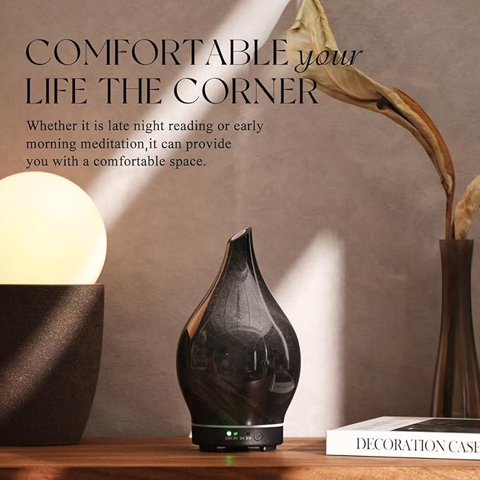Porseme 150ml Essential Oil Diffuser Glass Color Changing Aroma Air Diffusers Aromatherapy Ultrasonic Cool Mist Humidifier 6 Running Hours Waterless Auto-Off for Sleeping Yoga Office Spa (Obsidian)
