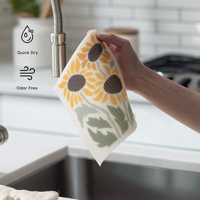 RECYCO Swedish Dishcloths for Kitchen | 6 Pack Autumn Leaf Washable Dish Rags | Cellulose Reusable Cleaning Paper Towels | Absorbent Counter Dish Cloth Sponge Kitchen Wipes, 8" L x 7" W