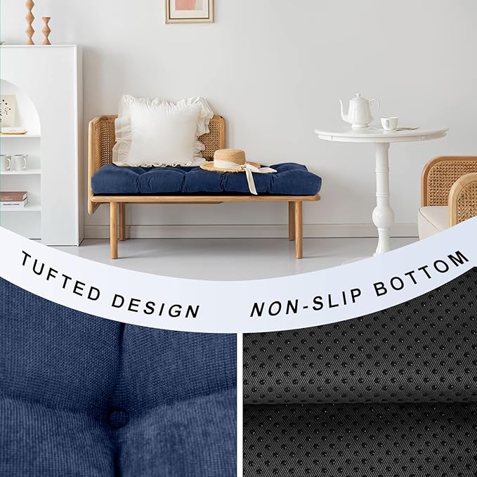 Bench Cushion 42 Inch - Chenille Fabric, High-Density Foam, Non-Slip Bottom, Soft Durable Indoor Tufted Long Seat Cushion for Window Garden Furniture (Deep Blue, 42x16x4 Inch)
