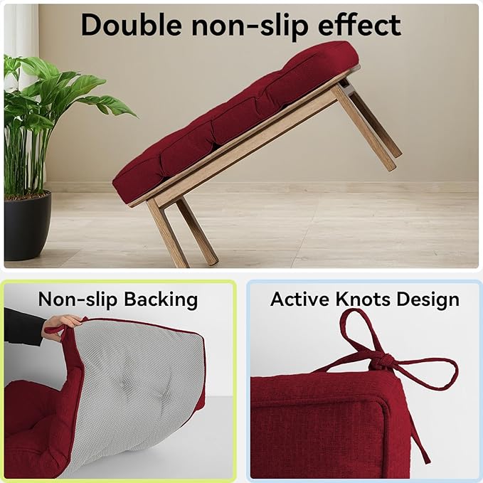 Detiblue Bench Cushion for Indoor Furniture，48x16x4Inch Tufted Bench Seat Cushion with Non-Slip, Comfortable and Durable for Shoe/Entryway/Storage with Cushion（CrossLinen Deep Red）