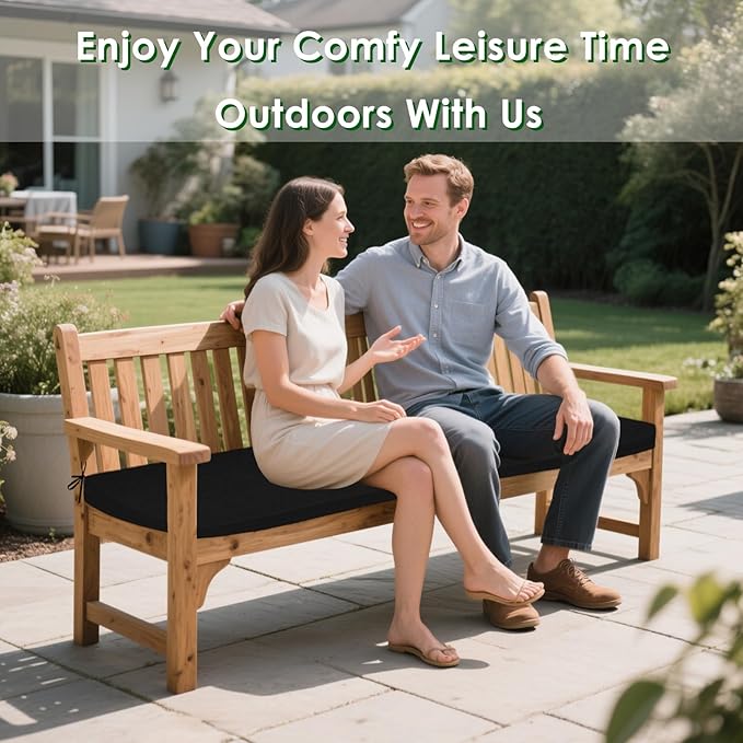 SK Studio Outdoor Bench Cushion 59x18x3 Inch Waterproof Patio Furniture Cushion Fade Resistant Pation Replacement Seat Pad with Tie Straps for Patio Garden Swing Porch Furniture, Wine Red