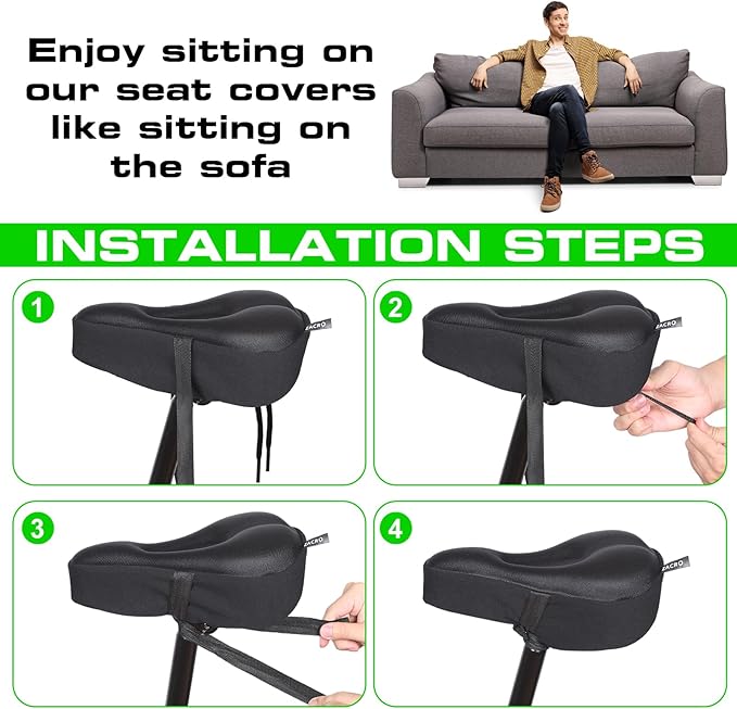 Zacro Bike Seat Cushion - Gel Padded Bike Seat Cover for Men Women Comfort, Extra Soft Exercise Bicycle Seat Compatible with Peloton, Outdoor & Indoor Bike Saddles