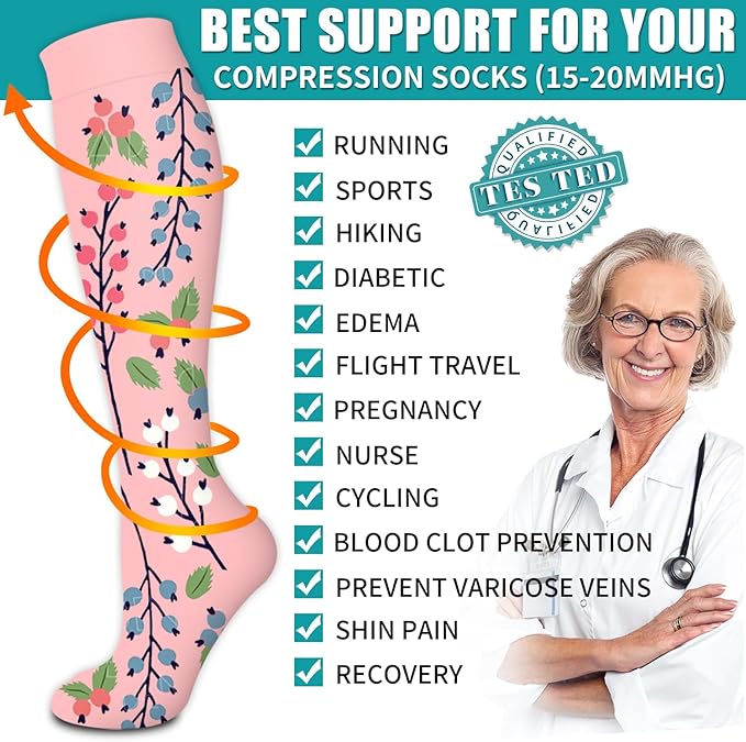 BLUEENJOY Copper Compression Socks for Women & Men (6 pairs) - Best Support for Nurses, Running, Hiking, Recovery