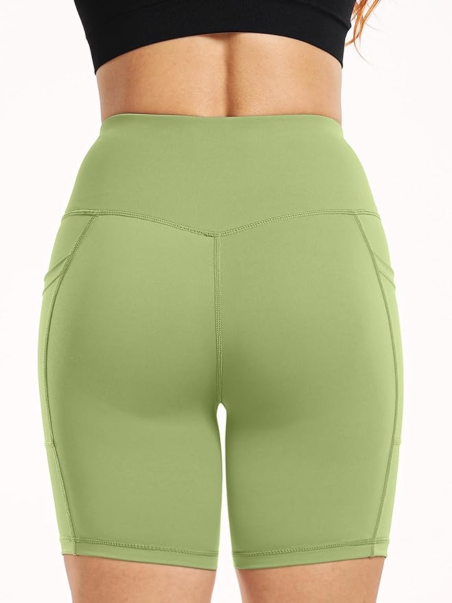 CADMUS Women's High Waist Spandex Yoga Shorts for Bike Running Two Side Pockets