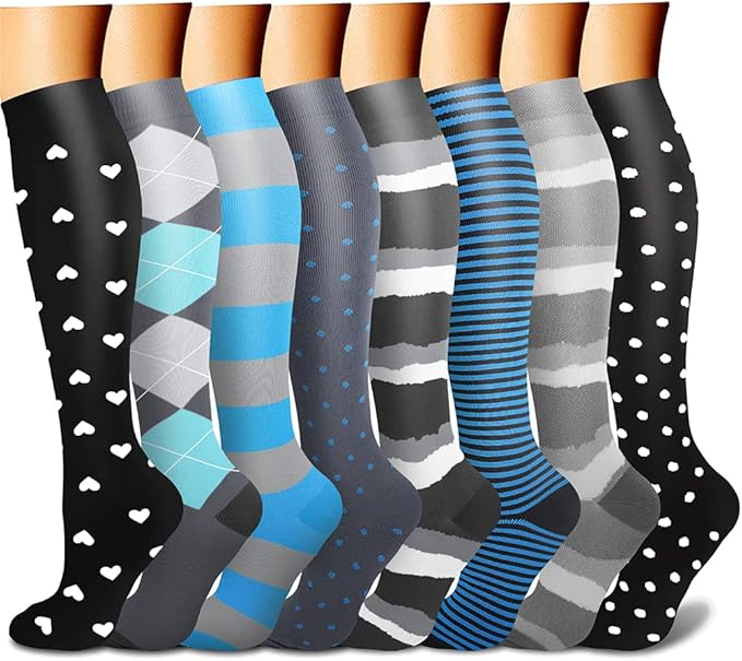 CHARMKING Compression Socks for Women & Men Circulation (8 Pairs) 15-20 mmHg is Best Support for Athletic Running,Hiking