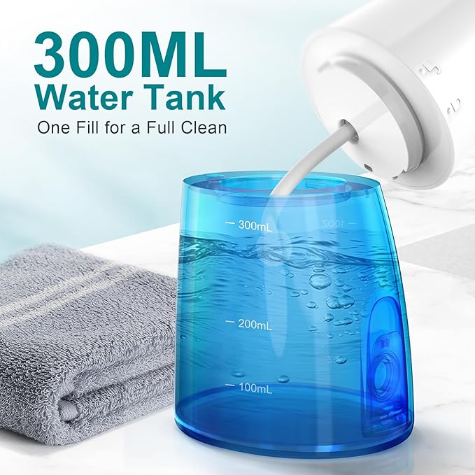 Nicefeel Water Dental Flosser Teeth Pick - Fast Charge Cordless Teeth Cleaner, 3 Modes Portable Oral Irrigator, IPX7 Waterproof Electric Water Dental Flosser for Tonsil Stone, 300ML Tank