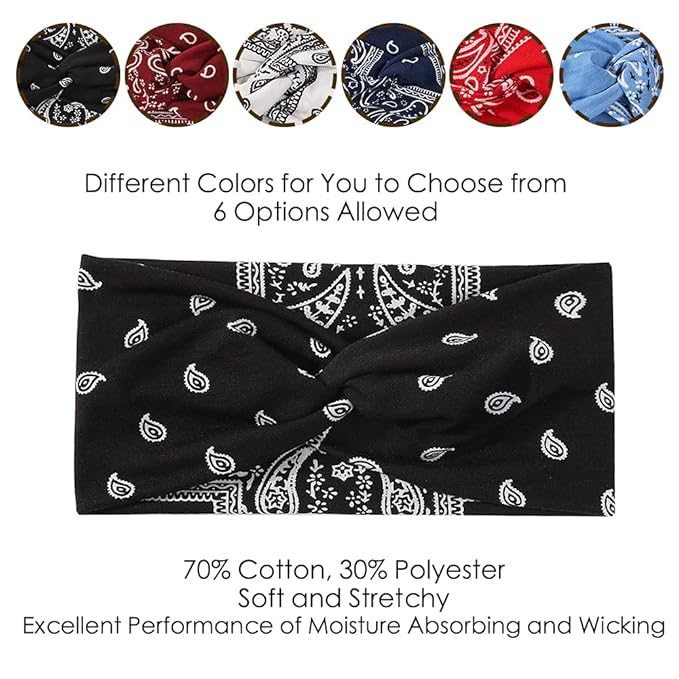 Artilady 6 Pack Wide Boho Headbands for Women - Soft Yoga Elastic Hair Bands for Girls Workout Running Sport Headwrap Non-slip Breathable (Leaf Pattern)