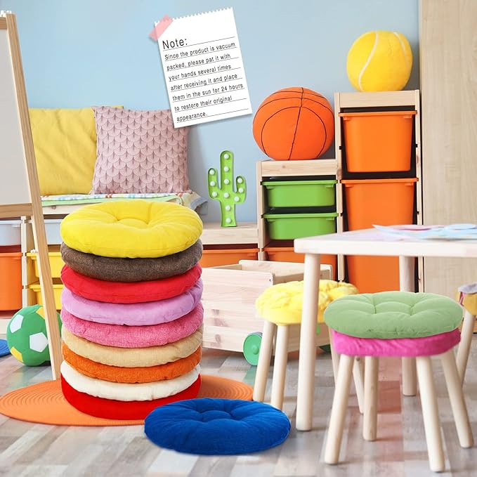 Fumete 12 Pcs 16 Inch Round Floor Cushions for Kids and Toddlers, Flexible Seating Classroom Furniture Floor Pillow for Home, Daycare, Preschool, Yoga and Meditation (Fresh)