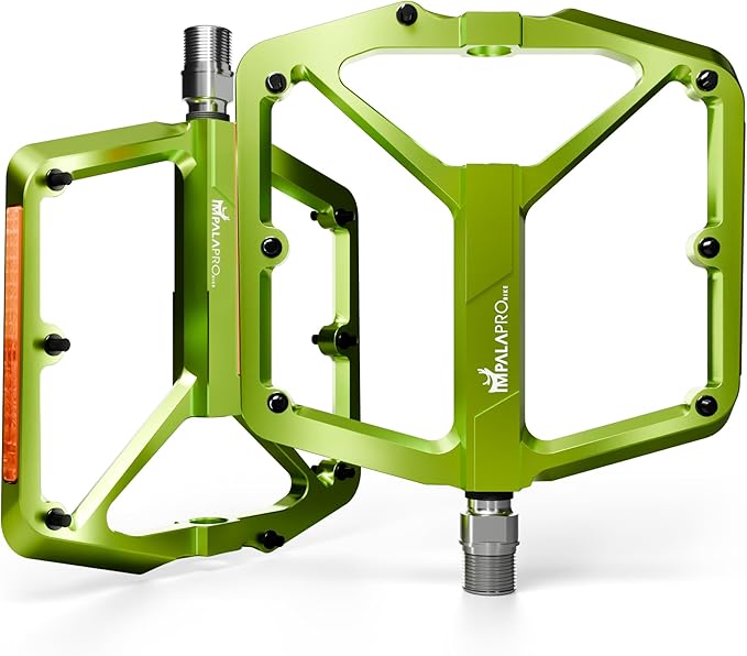 Flat Bike Pedals with Reflectors CNC Aluminium 9/16” – MTB Pedals with Extra Wide Platform and Removable Anti-Slip Pins – Lightweight Pedals for Mountain Bike & Road Bike 294 g