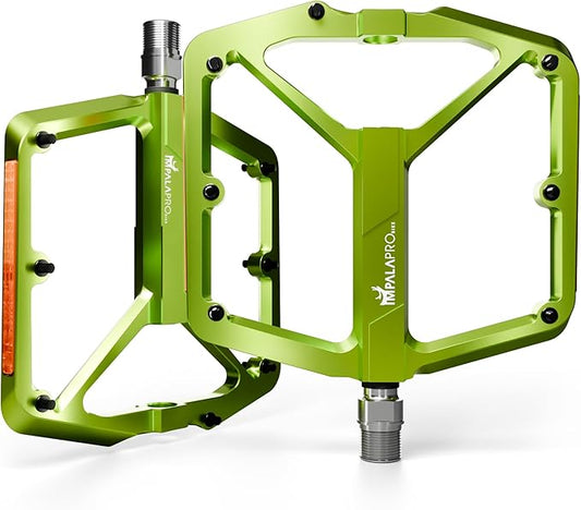 Flat Bike Pedals with Reflectors CNC Aluminium 9/16” – MTB Pedals with Extra Wide Platform and Removable Anti-Slip Pins – Lightweight Pedals for Mountain Bike & Road Bike 294 g