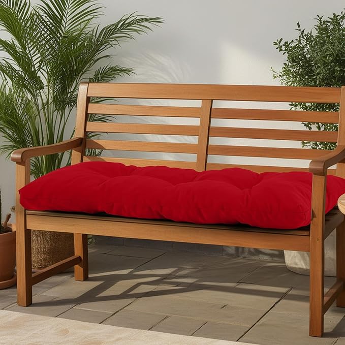 Outdoor Bench Cushion Waterproof, Tufted Bench Seat Cushion 36 x 15 Inch, Patio Wicker Indoor Seat Pads for Outside Garden Patio Balcony, Red