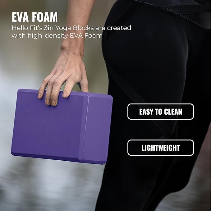 Hello Fit 3" Yoga Block, 10 Pack Bulk EVA Foam Yoga Blocks, Firm and Supportive Yoga Brick, Balance Foam for Stretching, Pilates, and Workout, 3" x 6" x 9"