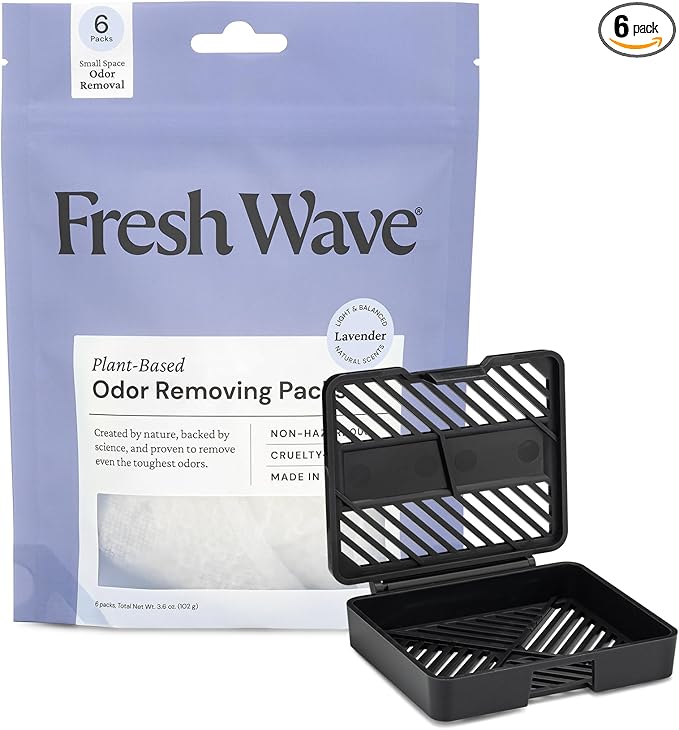 Fresh Wave Lavender Odor Eliminating & Deodorizing Packs | Bag of 6 & Fresh Pod Case | Safer Odor Relief for Small Spaces | Natural Plant-Based Odor Eliminator | Odor Absorbers for Home