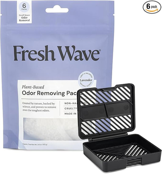 Fresh Wave Lavender Odor Eliminating & Deodorizing Packs | Bag of 6 & Fresh Pod Case | Safer Odor Relief for Small Spaces | Natural Plant-Based Odor Eliminator | Odor Absorbers for Home