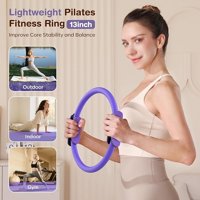 Pilates Equipment at Home Essentials Pilates Kit for Women 13Pcs Pilates Workout Set with 13” Ring, 10” Ball and Resistance Bands Set for Beginners
