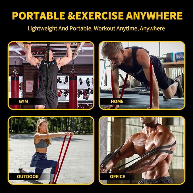 Resistance Bands for Working Out, Pull Up Bands for Men Women, Thick Heavy Resistance Band Set with Door Anchor, Elastic Exercise Bands for Body Stretching, Physical Therapy, Home Workouts