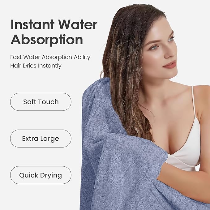 JML Microfiber Bath Towels, Oversized, Ultra Soft, Super Absorbent and Fast Drying, No Fading Large Bathroom Towel Set for Sport, Travel, Fitness, SPA and Yoga (Coral Fleece - Blue, 30 in x 60 in)