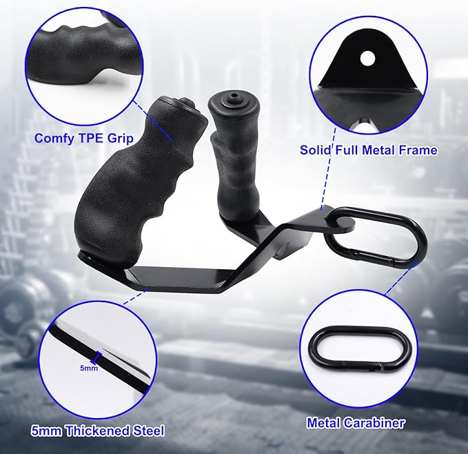 J Bryant Ergonomic Steel Rowing Handles - Non-Slip TPE Coating, 440LB Max Load, Comfortable Grip for Wrist Support - Triangle V Bar for LAT Pulldown & Cable Machines - Home Gym Essential