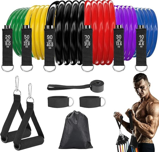 6Pcs Resistance Bands, Workout Bands 270lbs, Exercise Bands with Handles/Door Anchor/Ankle Straps/Bag/Poster for Men, Heavy Resistance Bands for Working Out at Home