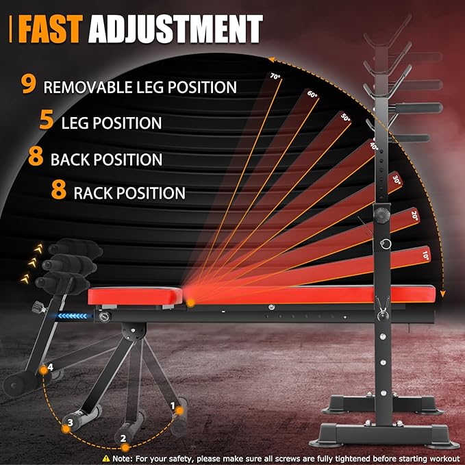 OPPSDECOR 6 in 1 660lbs Weight Bench with Leg Extension and Leg Curl, Foldable Bench Press Set and Squat Barbell Rack with Preacher Curl, Adjustable Workout Bench for Home Gym Strength Training PXZXYX1