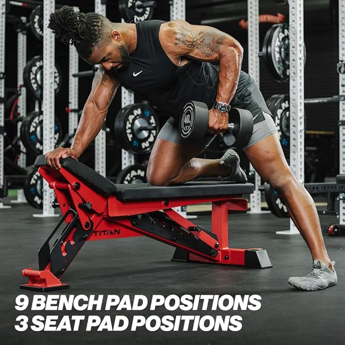 Titan Fitness TITAN Series Adjustable Bench, Supports 600 LB Incline, 1,000 LB Flat, Versatile Single Post Utility Workout Bench for Home Gym, Weightlifting, Strength Training