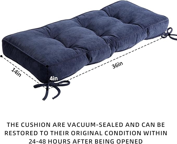 Detiblue Bench Cushion for Indoor Furniture，36x14x4Inch Tufted Bench Seat Cushion with Non-Slip, Comfortable and Durable for Shoe/Entryway/Storage with Cushion（Elita Deep Blue）