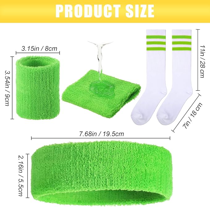 Hillban 80s Workout Outfit 80s Accessories for Women Men Neon Sweatbands Headbands for Tennis Volleyball Sport