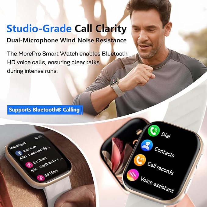 MorePro Health Fitness Tracker with 24/7 Heart Rate/Blood Pressure Monitor, Blood Oxy-gen/Sleep Tracking, 120+ Sports Activity Tracker, Smart Watch (Make/Answer Call) with Step Counter for Women Men