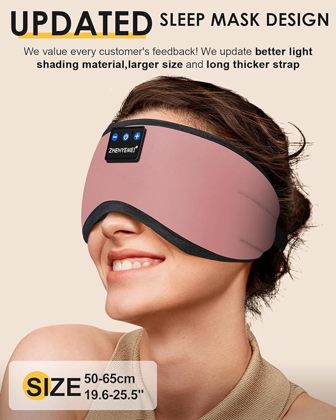 Bluetooth Sleep Mask Headphones 3D Deep Eye Mask with Headphones,Can Play 14 Hours Breathable 100% Blackout Sleeping Mask for Travel/Nap,Sleep Aids with Travel Bag Tech Gadgets for Men Women