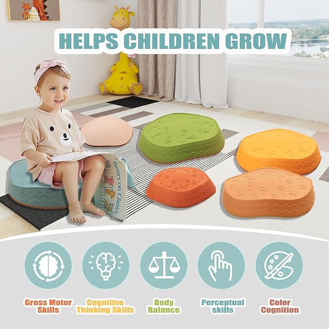 Fanboxk Stepping Stones for Kids,Non-Slip Toddlers Stepping Stones for Promoting Children's Balance Coordination Skills,Obstacle Courses Sensory Toys Outdoor or Indoor Play for Kids 3-8