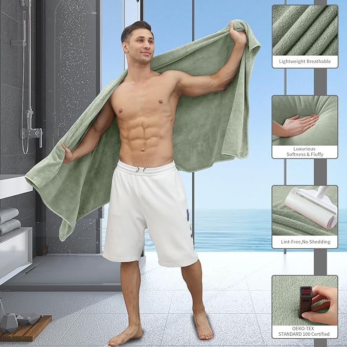 Extra Large Bath Sheet 4 Piece (35"x70")-Ultra Soft Oversized Bath Towel,Bath Sheet Set for Bathroom Hotel,Plush Highly Absorbent Quick Dry Shower Towel for Adults,Bathroom Towel Set Green