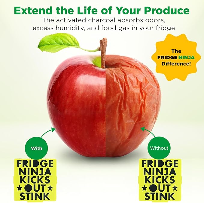 Fridge Ninja Compact Fridge Deodorizer (2 Pack) - More Effective Than Baking Soda - Compact Size Refrigerator Deodorizer Made of Activated Carbon