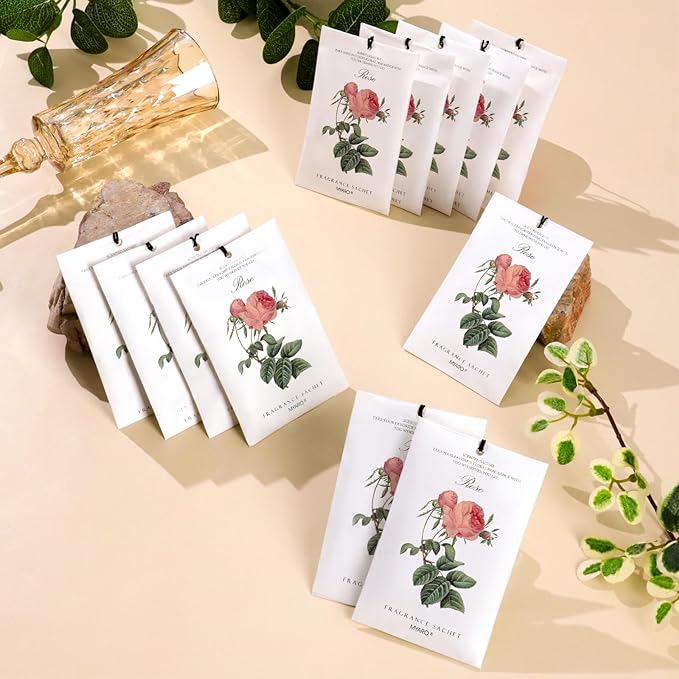 12 Pcs Rose Sachets Long Lasting Air Freshener Fragrance Potpourri Bags Odor Eliminator for Home Closet Drawer Deodorizer