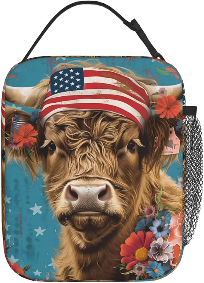 Insulated Lunch Box for Women Men, Highland Cow Theme Lunch Box Reusable Portable Lunch Bag Cooler Tote Waterproof Lunch Container for Office Picnic Work Travel