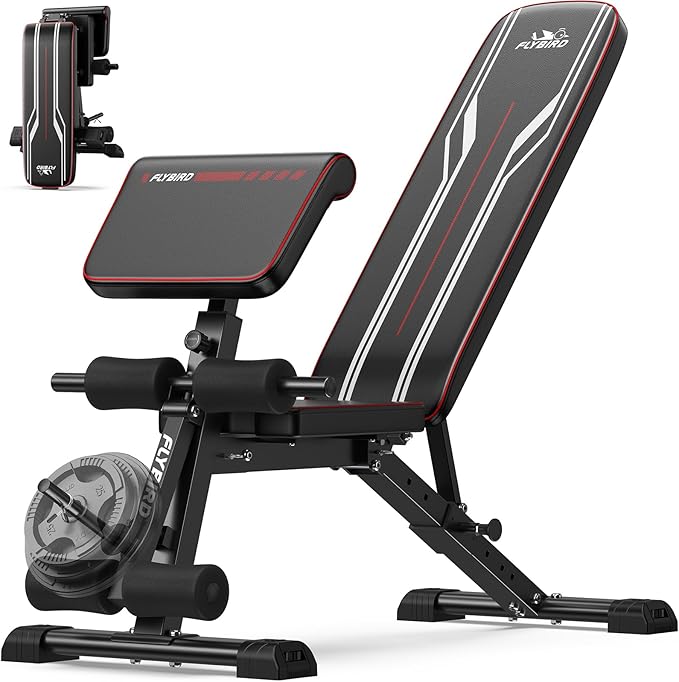 FLYBIRD 3 in 1 Adjustable Weight Bench with Leg Extension & Preacher Curl Pad for Full Body Workout, 800LBS Foldable Exercise Bench at Home Gym, Portable Lifting Incline Decline Flat Strength Training