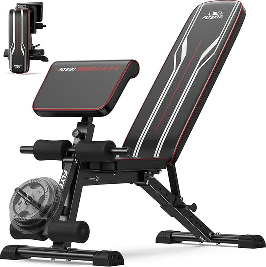 FLYBIRD 3 in 1 Adjustable Weight Bench with Leg Extension & Preacher Curl Pad for Full Body Workout, 800LBS Foldable Exercise Bench at Home Gym, Portable Lifting Incline Decline Flat Strength Training