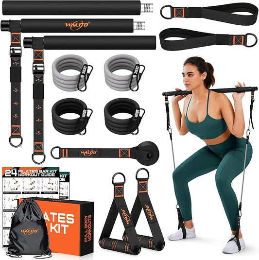 Pilates Bar Kit with Resistance Bands, 3-Section Multifunctional Yoga Pilates Bar with Metal Adjustment Buckle.Portable Pilates Equipment for Women & Men Full-Body Workouts at Home Gym