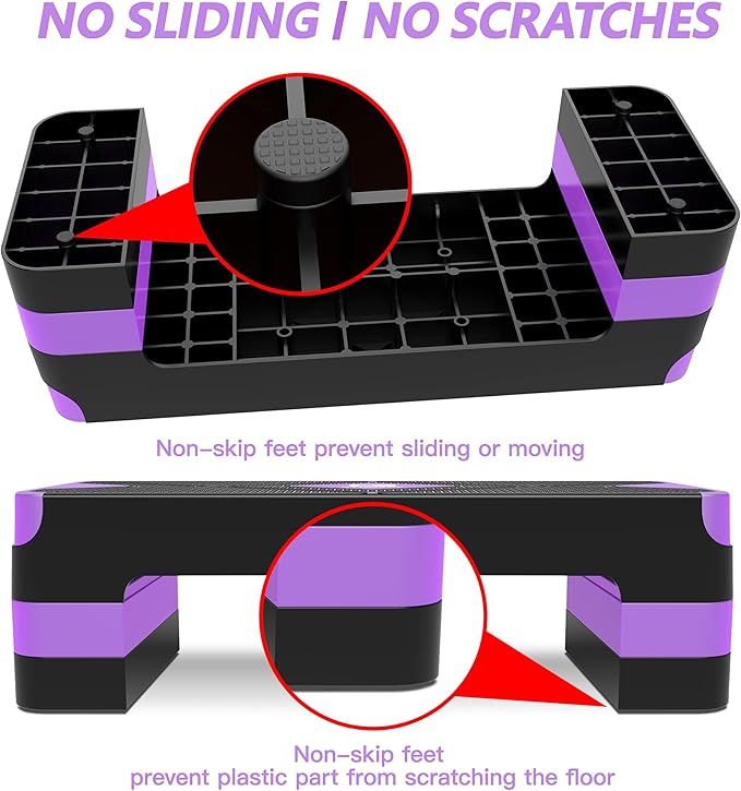 Aerobic Exercise Step, Adjustable Aerobic Stepper for Exercise, Workout Step Platform for Step Up, 26.5" Step Deck with 4” 6” 8” Adjustable Height Risers, Women Home Gym Cardio Fitness