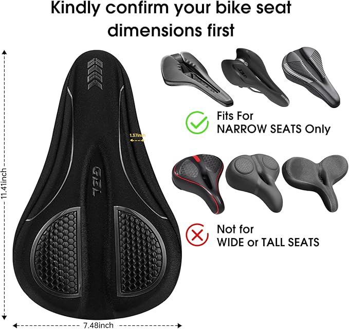 Bike Seat Cushion - Gel Bike Seat Cover Padded for Men & Womens Comfort, Soft Bicycle Saddle Compatible with Exercise Bike, for Indoor and Outdoor Cycling(Black)