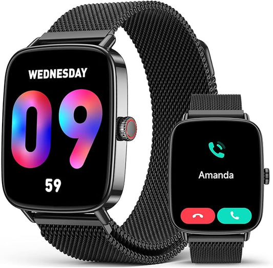 2025 Smart Watches for Men, 1.85" AI Voice Smartwatch, 24/7 Heart Rate Monitor, Stress/SpO2/Sleep Tracker, IP68 Waterproof, Weather, 100+ Sports Fitness Tracker for Android iOS Black Metal