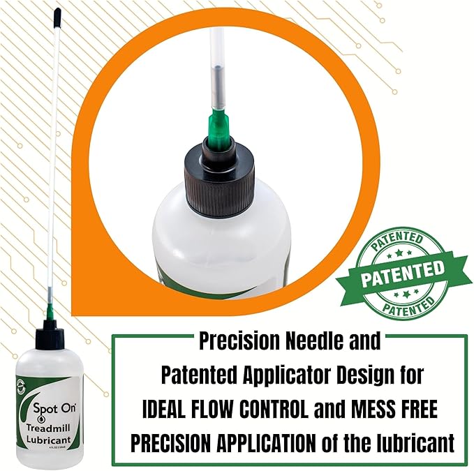 Premium Treadmill Belt Lubricant - Made in The USA - Patented 8 inch Application Tube and Precision Twist Cap - 100% Pure Silicone - Spot On